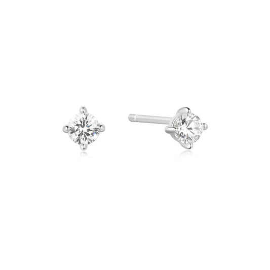 Ania Haie Rhodium Plated Silver CZ Solitaire Studs