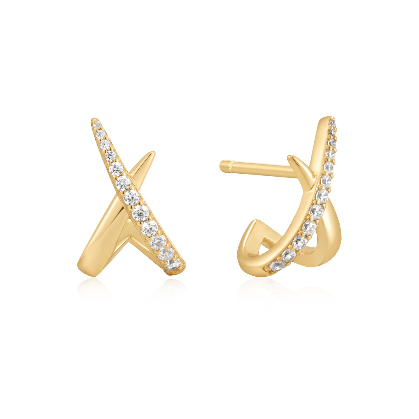 Ania Haie Gold Plate Polished Kiss CZ Pavé Stud Earrings