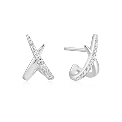 Ania Haie Silver Polished Kiss CZ Pavé Stud Earrings