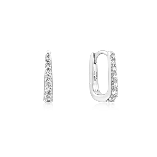 Ania Haie Silver Oval CZ Pavé Huggies Earrings