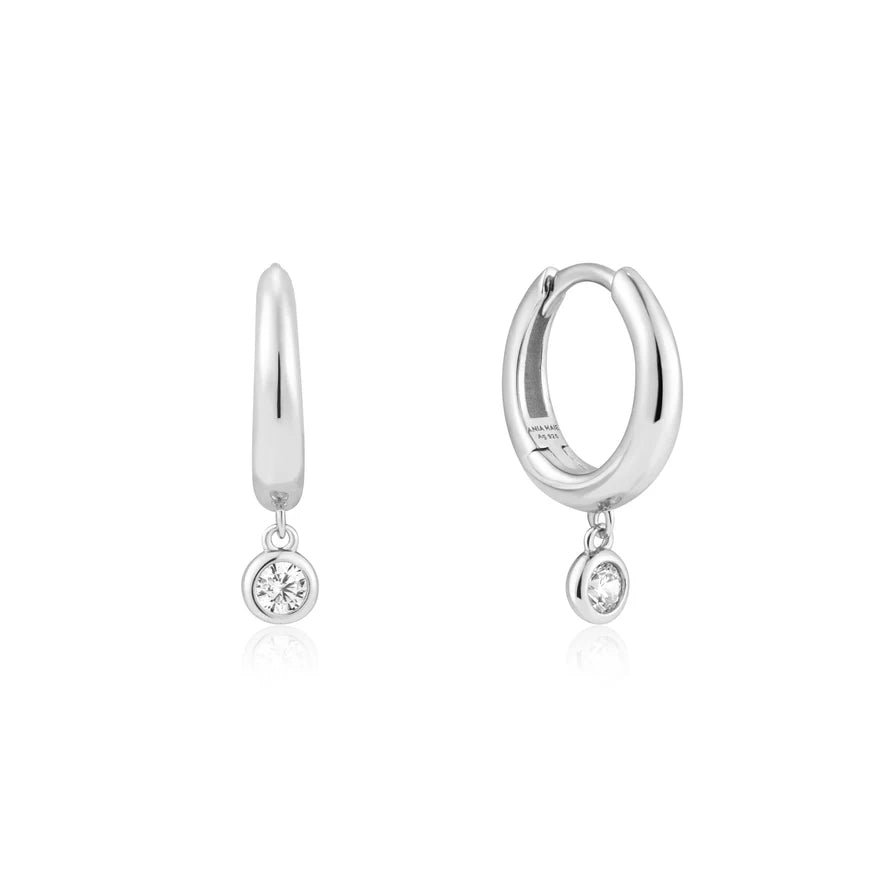 Ania Haie Silver Drop CZ Huggie Earrings