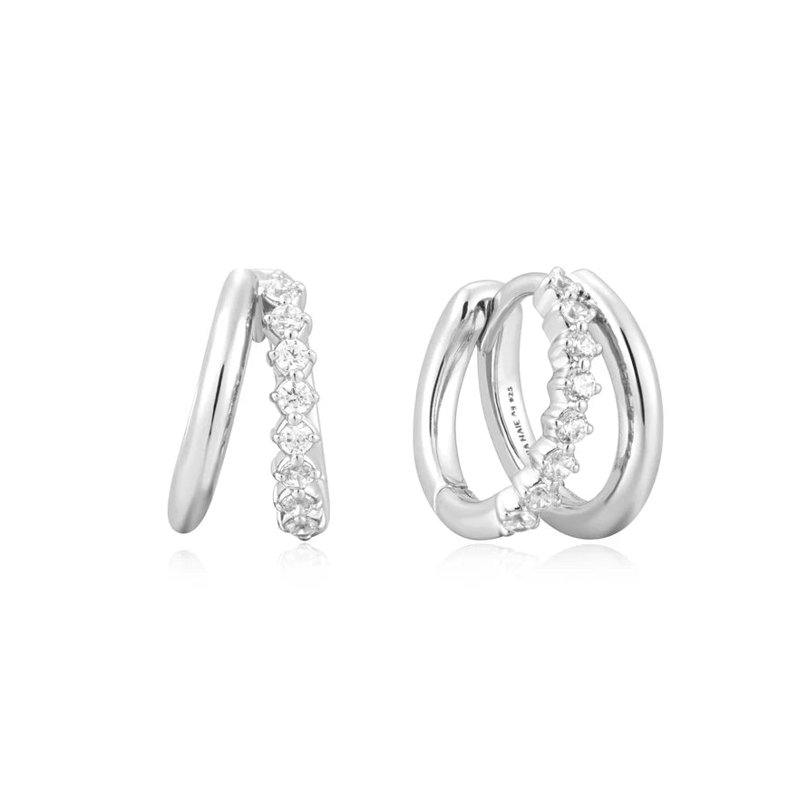 Ania Haie Silver Double Mixed CZ Huggie Earrings