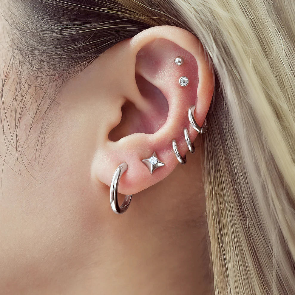 Ania Haie Rhodium Plated Silver Tube Small Huggie Hoop Earrings