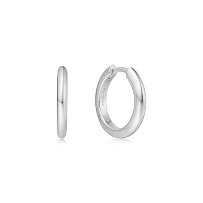 Ania Haie Rhodium Plated Silver Tube Small Huggie Hoop Earrings