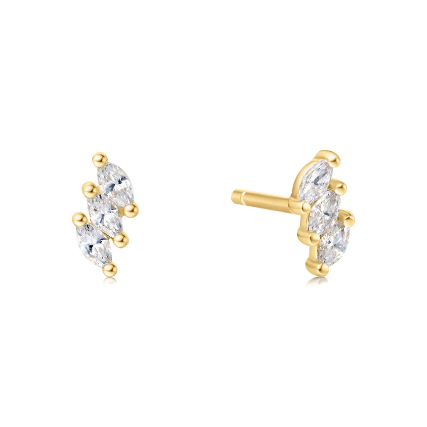 Ania Haie Gold Plated Triple Marquise Stud Earrings