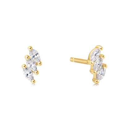 Ania Haie Gold Plated Triple Marquise Stud Earrings