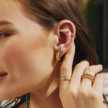 Ania Haie Gold Plated Lab Created Turquoise Lotus Stud Earrings