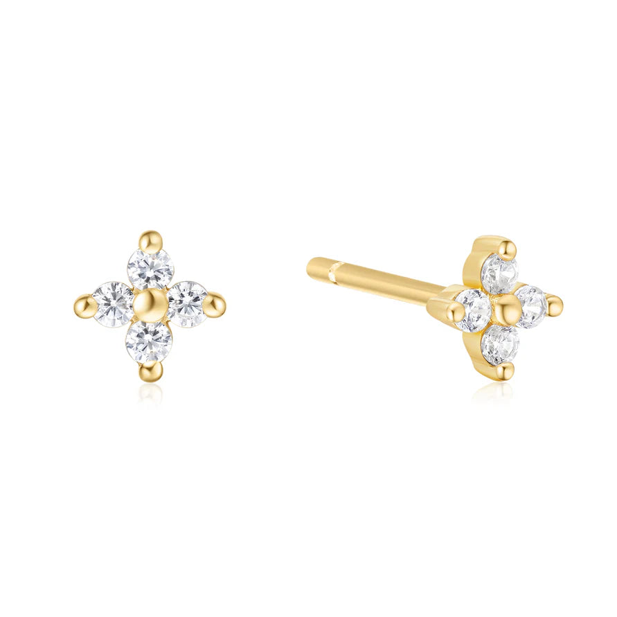 Ania Haie Gold Plate Four-Petal CZ Stud Earrings