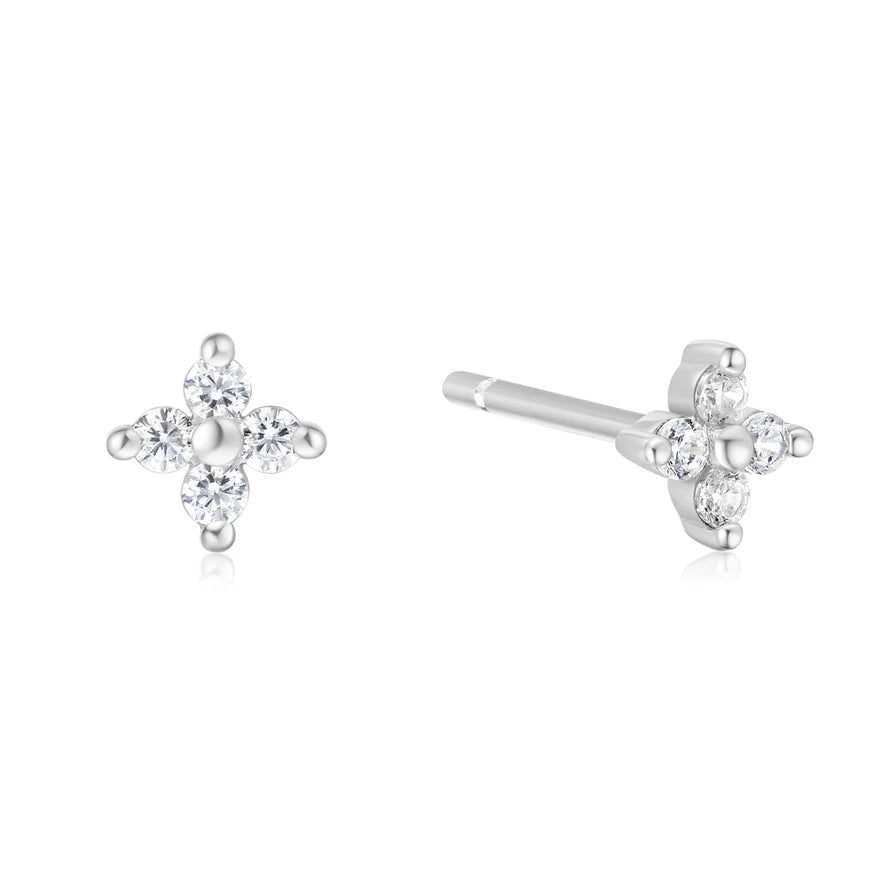 Ania Haie Silver Four-Petal CZ Stud Earrings