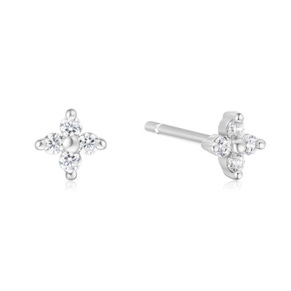 Ania Haie Silver Four-Petal CZ Stud Earrings