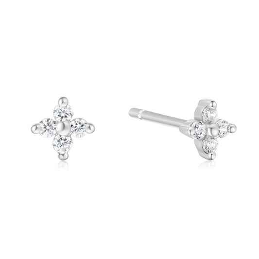 Ania Haie Silver Four-Petal CZ Stud Earrings