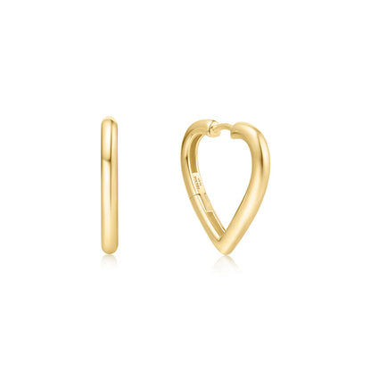 Ania Haie Yellow Gold Plated Medium Heart Hoop Earrings