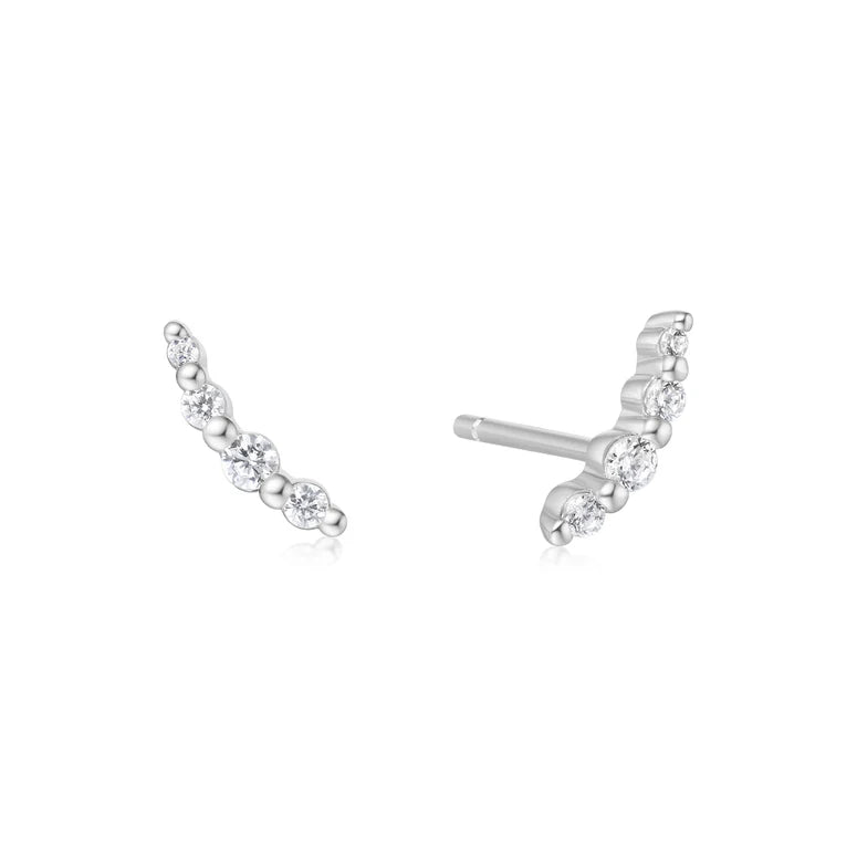 Ania Haie Sterling Silver Round CZ Bezel Climber Studs