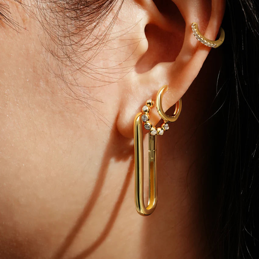 Ania Haie Gold Plated CZ Bezel Beaded Huggie Hoop Earrings