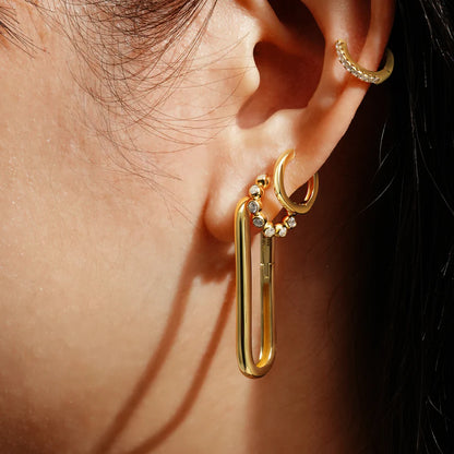 Ania Haie Gold Plated CZ Bezel Beaded Huggie Hoop Earrings