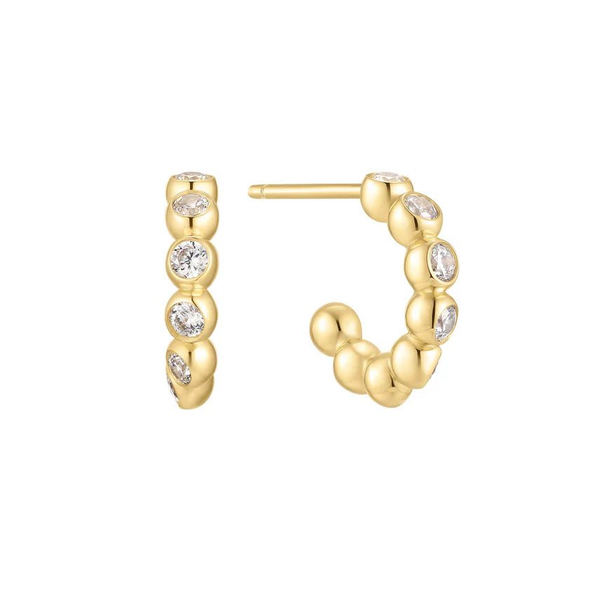 Ania Haie Gold Plated CZ Bezel Beaded Huggie Hoop Earrings