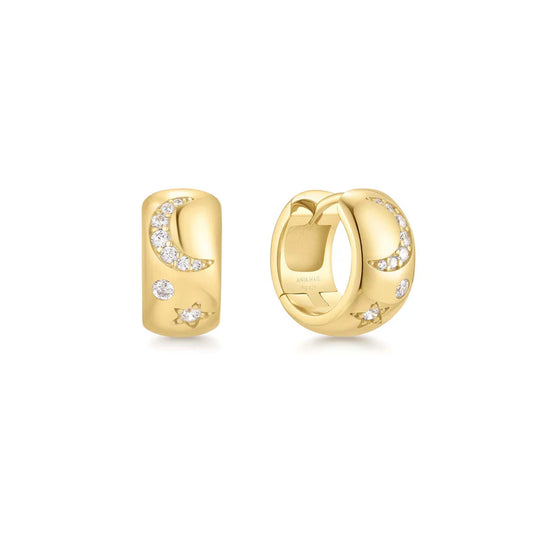 Ania Haie Gold Plated CZ Celestial Chunky Huggie Hoop Earrings