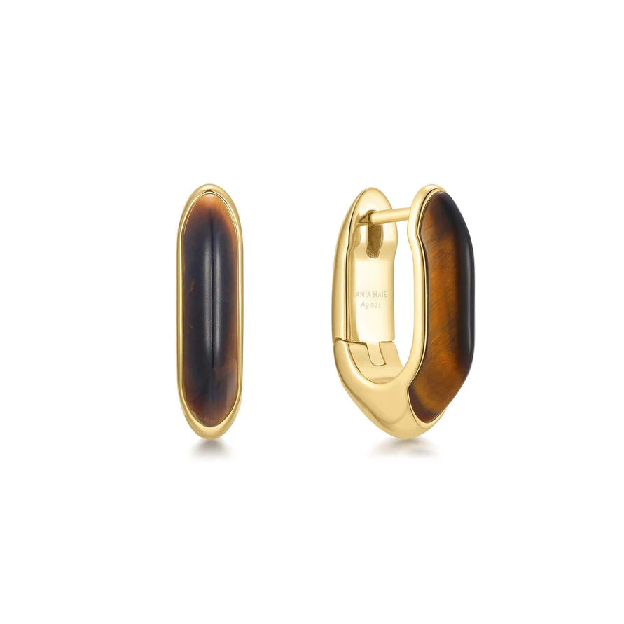 Ania Haie Gold Plate Tiger Eye Huggie Hoops