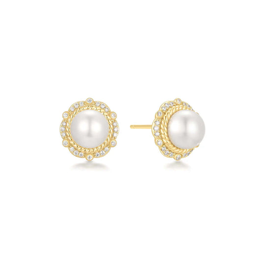 Ania Haie Yellow Gold Plated Pearl Bloom Stud Earrings