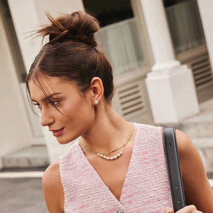 Ania Haie Gold Plate CZ Bezel Set Station Paperclip Chain Necklace