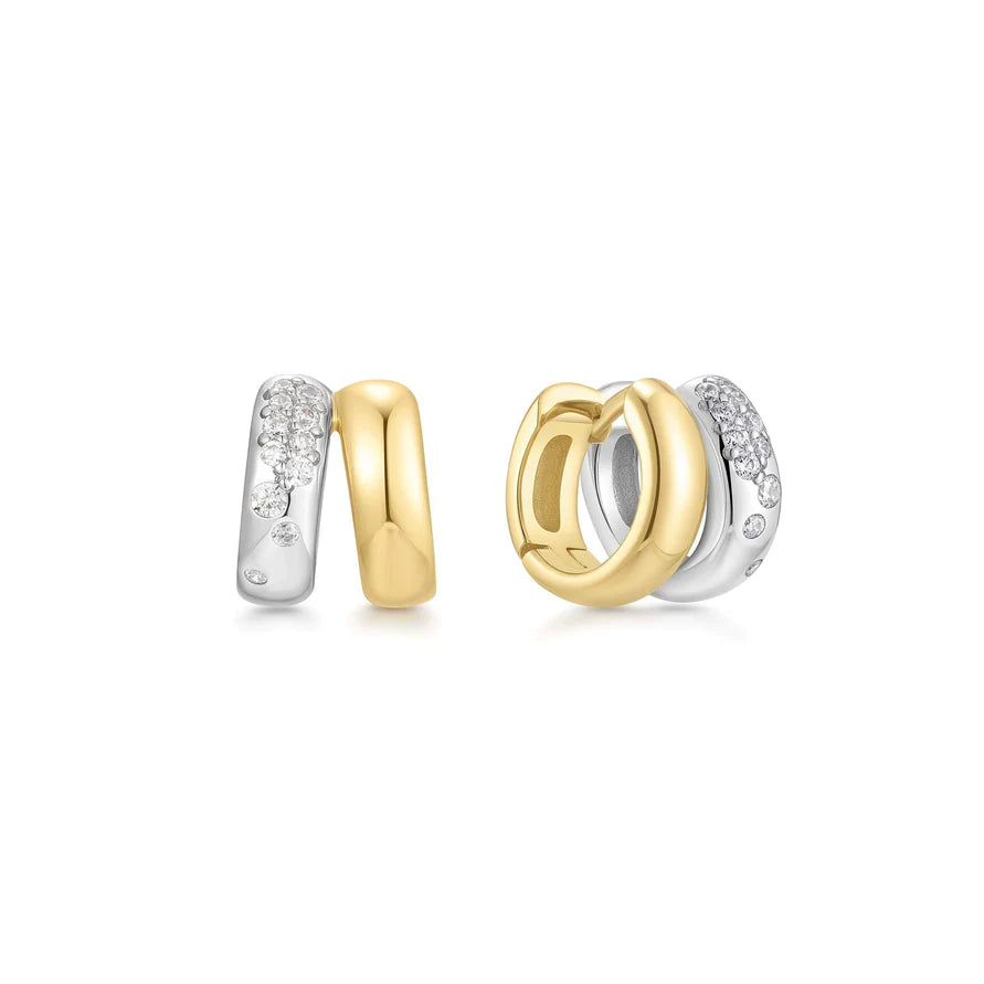 Ania Haie Two Tone Silver & Gold Plate Sparkling Huggie Hoop Earrings