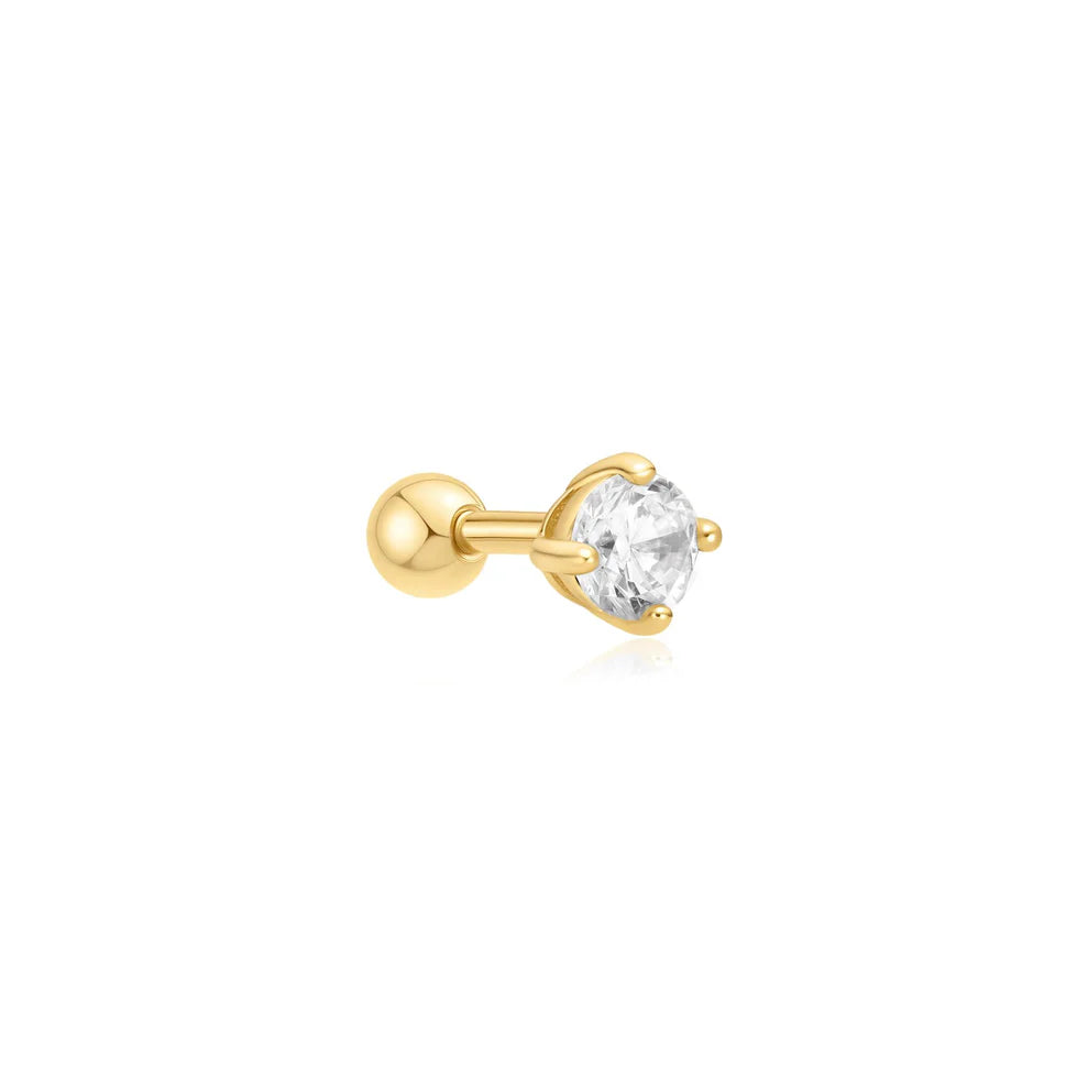 Ania Haie Yellow Gold Plate Round CZ Single Barbell Earring