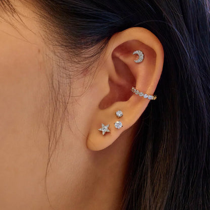 Ania Haie Silver Crescent Moon Pavé CZ Single Barbell Earring