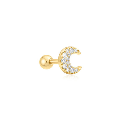 Ania Haie Yellow Gold Plate Crescent Moon Pavé CZ Single Barbell Earring