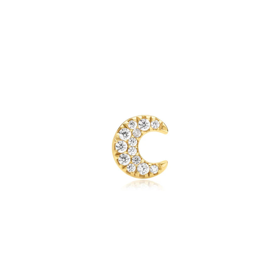 Ania Haie Yellow Gold Plate Crescent Moon Pavé CZ Single Barbell Earring