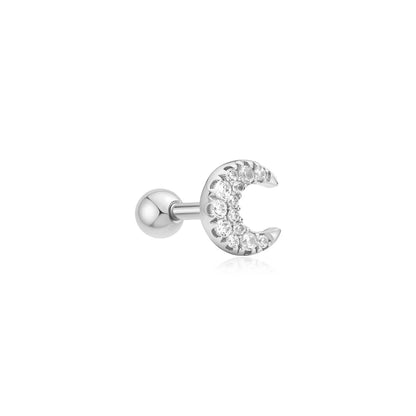 Ania Haie Silver Crescent Moon Pavé CZ Single Barbell Earring