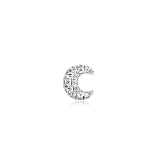 Ania Haie Silver Crescent Moon Pavé CZ Single Barbell Earring