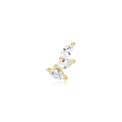 Ania Haie Yellow Gold Plate Triple Marquise CZ Single Barbell Earring
