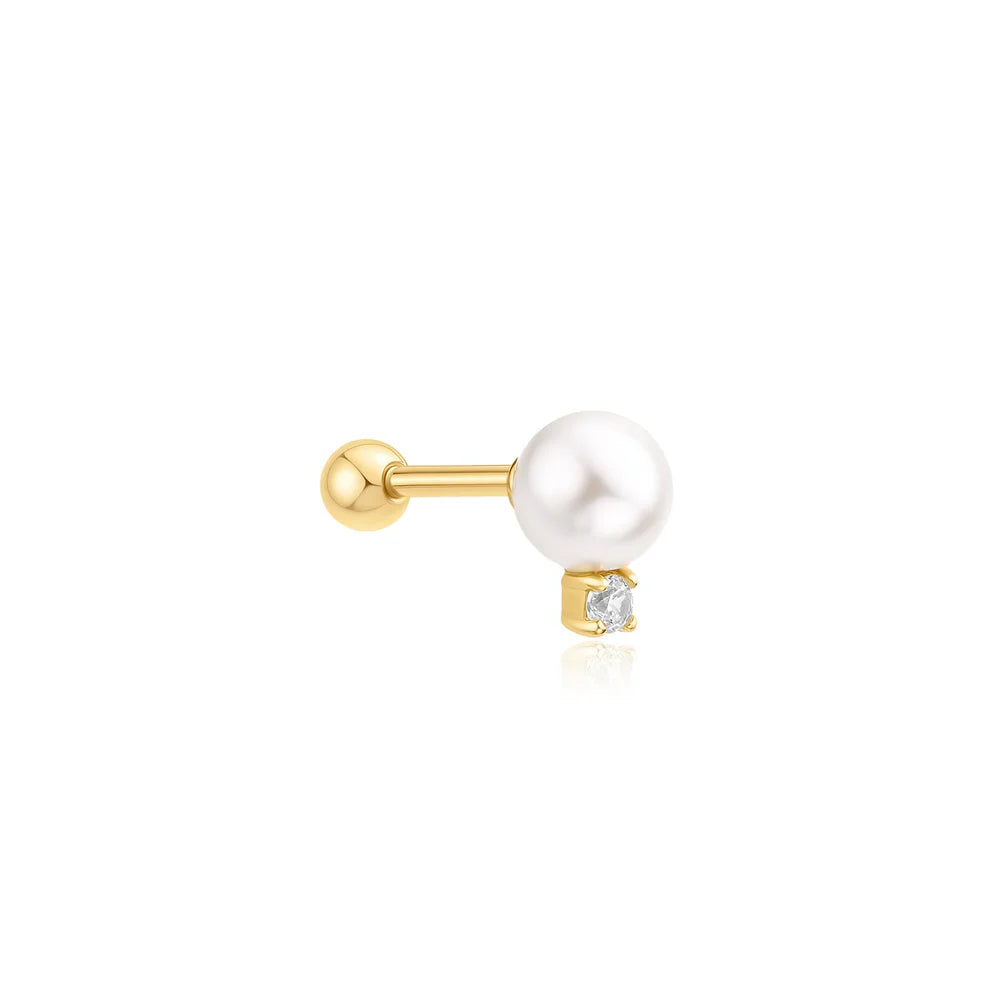 Ania Haie Yellow Gold Plate Shell Pearl & CZ Single Barbell Earring