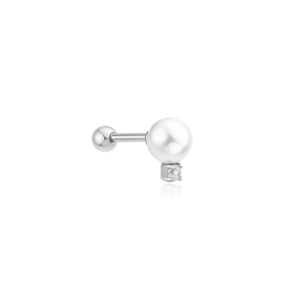 Ania Haie Silver Shell Pearl & CZ Single Barbell Earring