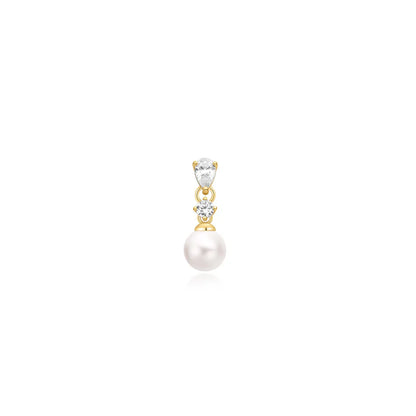 Ania Haie Yellow Gold Plate Shell Pearl & CZ Single Drop Barbell Earring