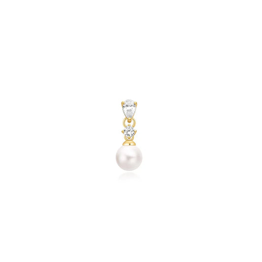Ania Haie Yellow Gold Plate Shell Pearl & CZ Single Drop Barbell Earring