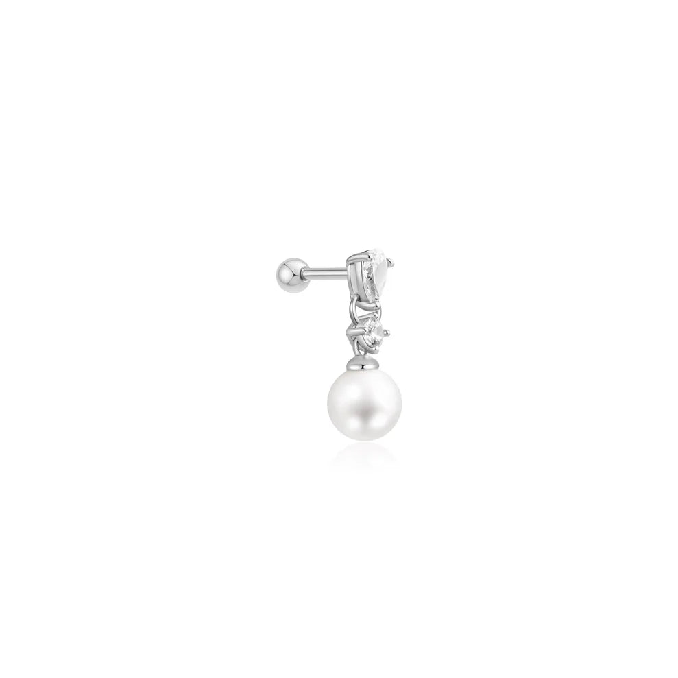 Ania Haie Silver Shell Pearl & CZ Single Drop Barbell Earring