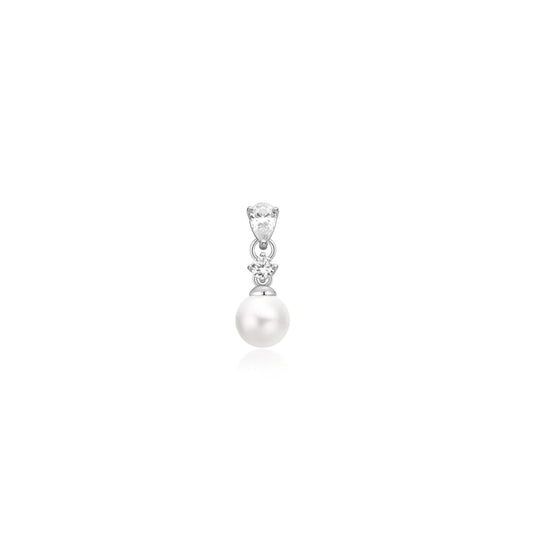 Ania Haie Silver Shell Pearl & CZ Single Drop Barbell Earring