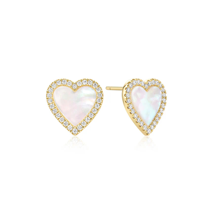 Ania Haie Gold Plate Mother of Pearl Halo Heart Stud Earrings