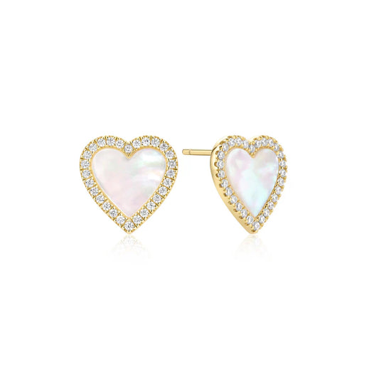 Ania Haie Gold Plate Mother of Pearl Halo Heart Stud Earrings