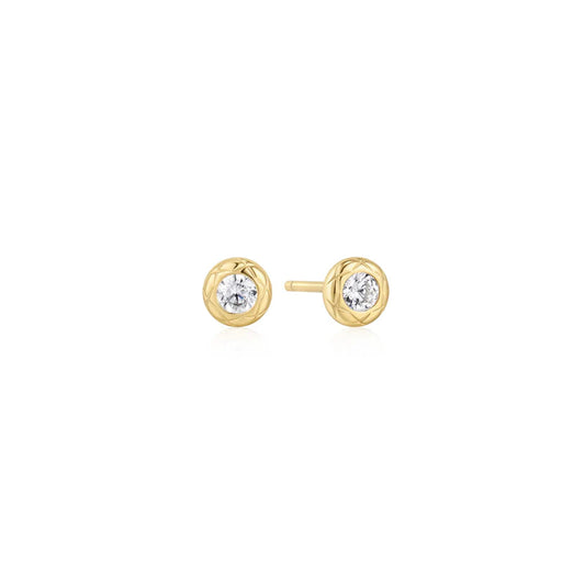 Ania Haie Yellow Gold Plate CZ Textured Bezel Set Stud Earrings