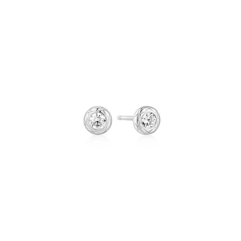 Ania Haie Silver Textured Bezel Set Stud Earrings