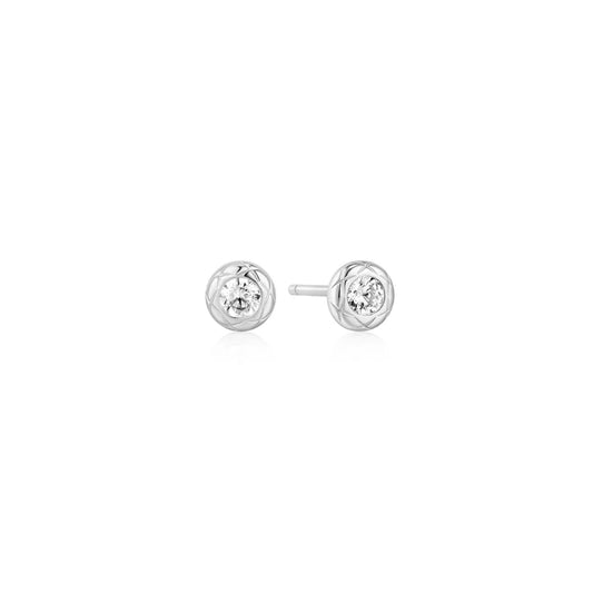 Ania Haie Silver Textured Bezel Set Stud Earrings