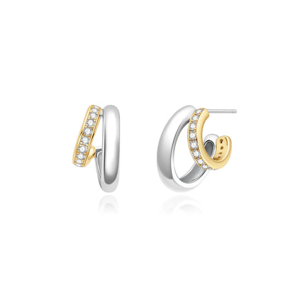 Ania Haie Two Tone Silver & Gold Plate CZ Sparkling Stud Hoop Earrings
