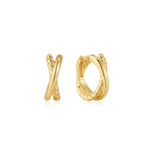 Ania Haie Gold Plate Entwined Dual Huggie Hoop Earrings