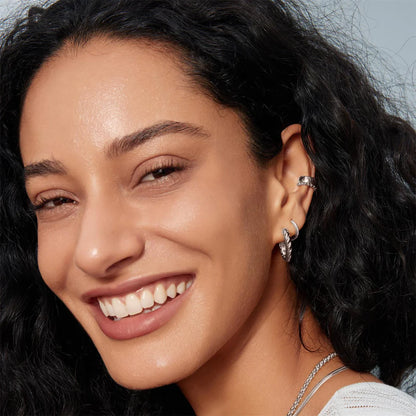 Ania Haie Rhodium Plated Silver Twisted Huggie Hoop Earrings
