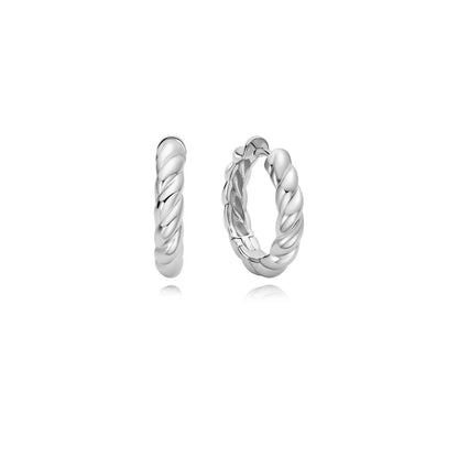 Ania Haie Rhodium Plated Silver Twisted Huggie Hoop Earrings