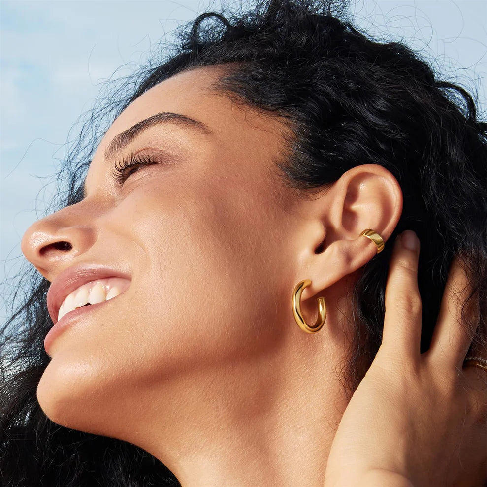 Ania Haie Gold Plate Classic Tube Medium Huggie Hoop Earrings