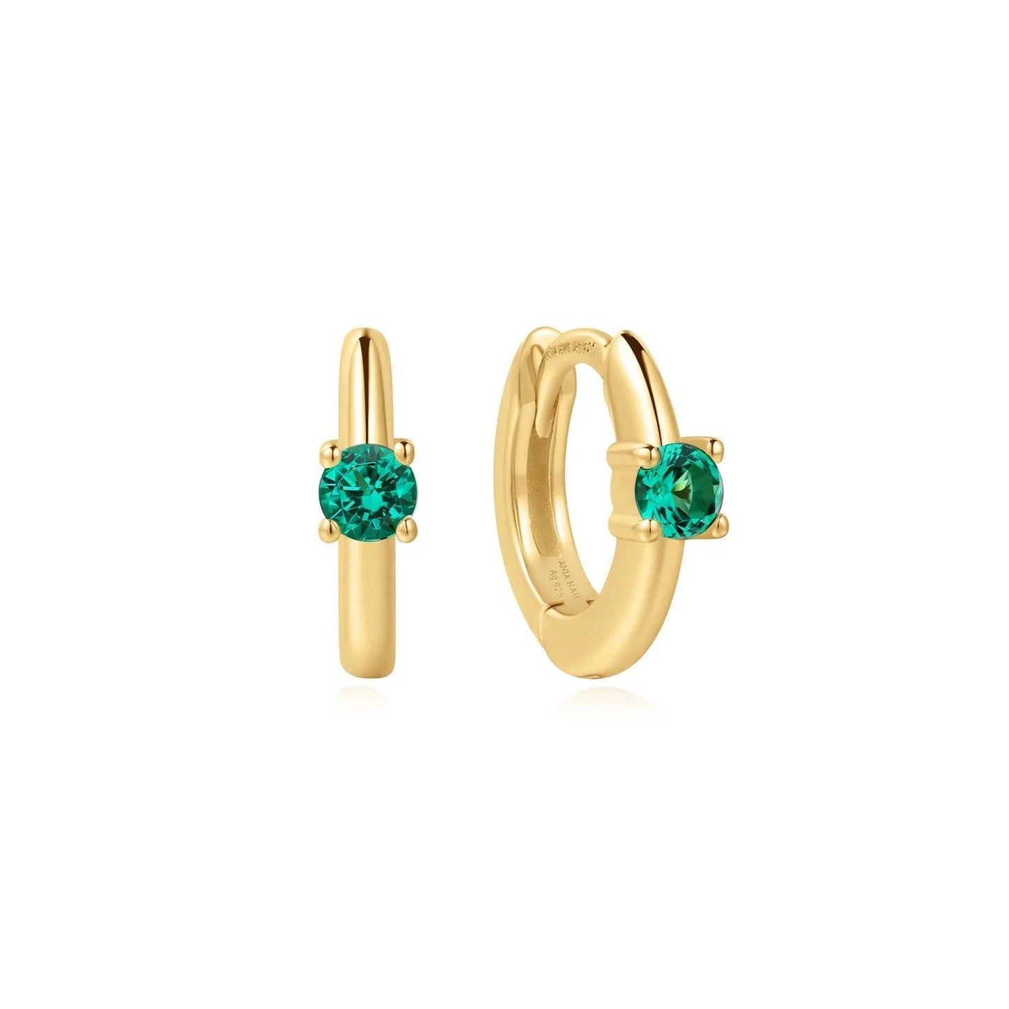 Ania Haie Gold Plated Green CZ Huggie Hoop Earrings