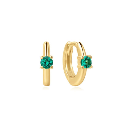 Ania Haie Gold Plated Green CZ Huggie Hoop Earrings